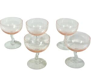 Vintage Fostoria Contour Pink Champagne Coupe Glasses 5 Pc Lot Swirl Stem 4.5"